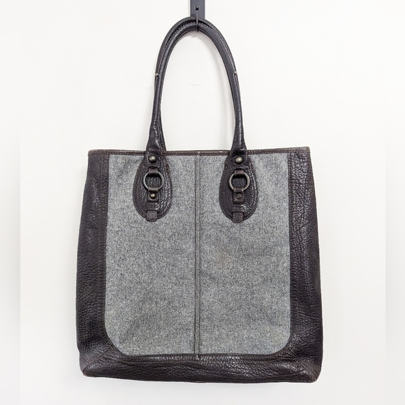 Banana Republic Y2K Leather and Wool Tote Bag - Picture 1 of 15